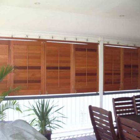 Andrea's Folding Bi-fold Veranda Shutters are a neat way to open the veranda to the world on warm days when the sun is not low enough in the sky to penetrate the living area. Andrea used a tracking system to install these gorgeous shutters. Using a tracking system to install your Western Red Cedar shutters, allows a smooth running action when used in an ideal bifold situation such as this.