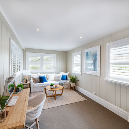 White Plantation shutters can brighten up any room. The white colour adds to the aesthetic of the room creating a clean and crisp theme throughout the home.
