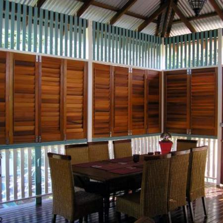 Western Red Cedar Verandah Shutters are the solution to keeping the world out and keeping your privacy in. Alison and her family have created an extra living space by enclosing the verandah on their beautiful old Queenslander with out spoiling the authenticity of the home. 