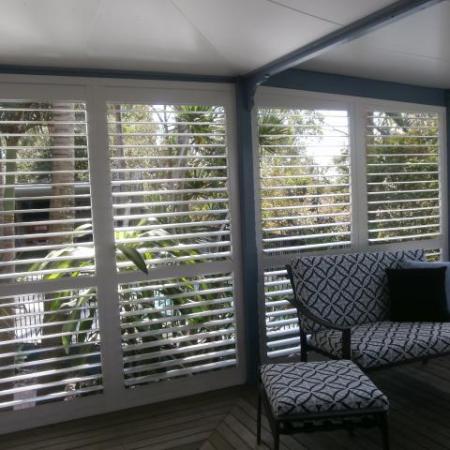 Fixed in Place External Aluminium Shutters can create a room out of any space, including the verandah. The Fixed in Place External Aluminium Shutters open spaces, making it look and feel bigger while producing a level of privacy as well as keeping the view.   