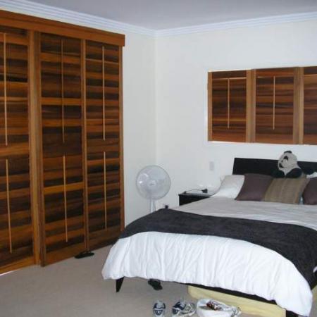 No matter what shape the window ShutterKits can create a cosy backdrop to any situation. Julie and Roy's house is totally fitted out with Western Red Cedar Plantation Shutters. Internal Plantation Shutters have been fitted into the windows above the bed creating a lovely feature complimenting the decor and creating a safe cosy feeling in the room.