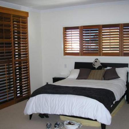 No matter what shape the window ShutterKits can create a cosy backdrop to any situation. Julie and Roy's house is totally fitted out with Western Red Cedar Plantation Shutters. Internal Plantation Shutters have been fitted into the windows above the bed creating a lovely feature complimenting the decor and creating a safe cosy feeling in the room.